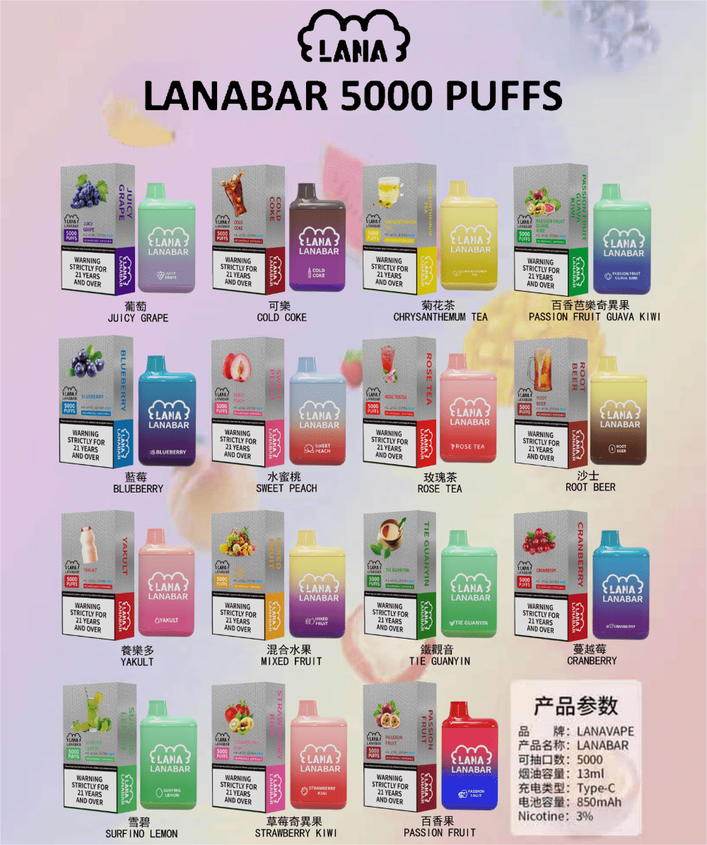 ✨壹灣現貨✨LANA拋棄式 LANABAR 5000PUFFS 一次性電子煙 可充電Type-C 13ml超大容量