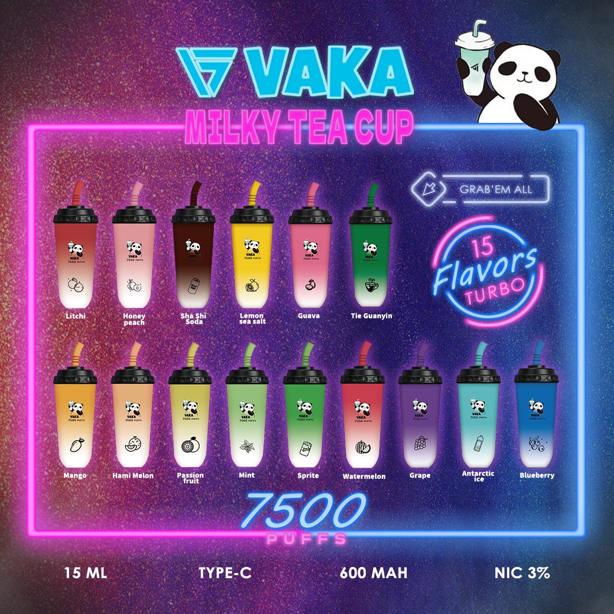 ✨壹灣現貨✨VAKA奶茶杯 超大容量 7500PUFFS 一次性 拋棄式電子煙 奶茶杯電子煙 可充電 15ml